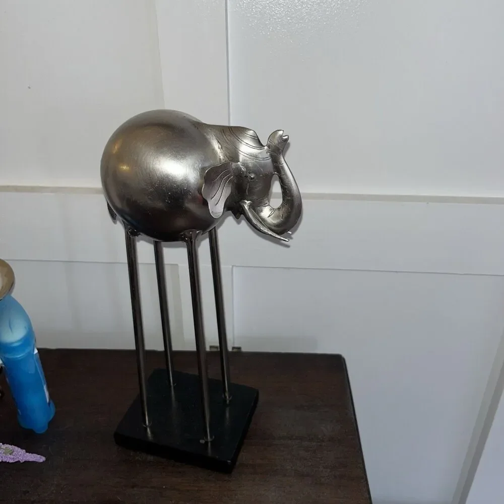 PIER 1 Metal Elephant Sculpture Stainless Steel Decor 12” Dali Streched leg Form